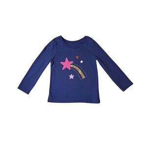Cat & Jack Girls 3T Long Sleeve Top Tee‎ Shirt Navy Blue Rainbow Star